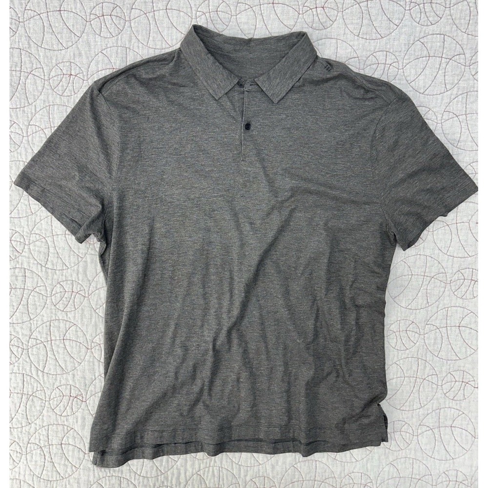 Lululemon Polo Shirt Heather Gray Short Sleeve 2-Button / Men's XL